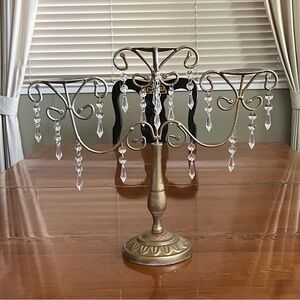 COPY - Gold Sprayed 3 Candle Candlabra with Plastic Jewels Throughout